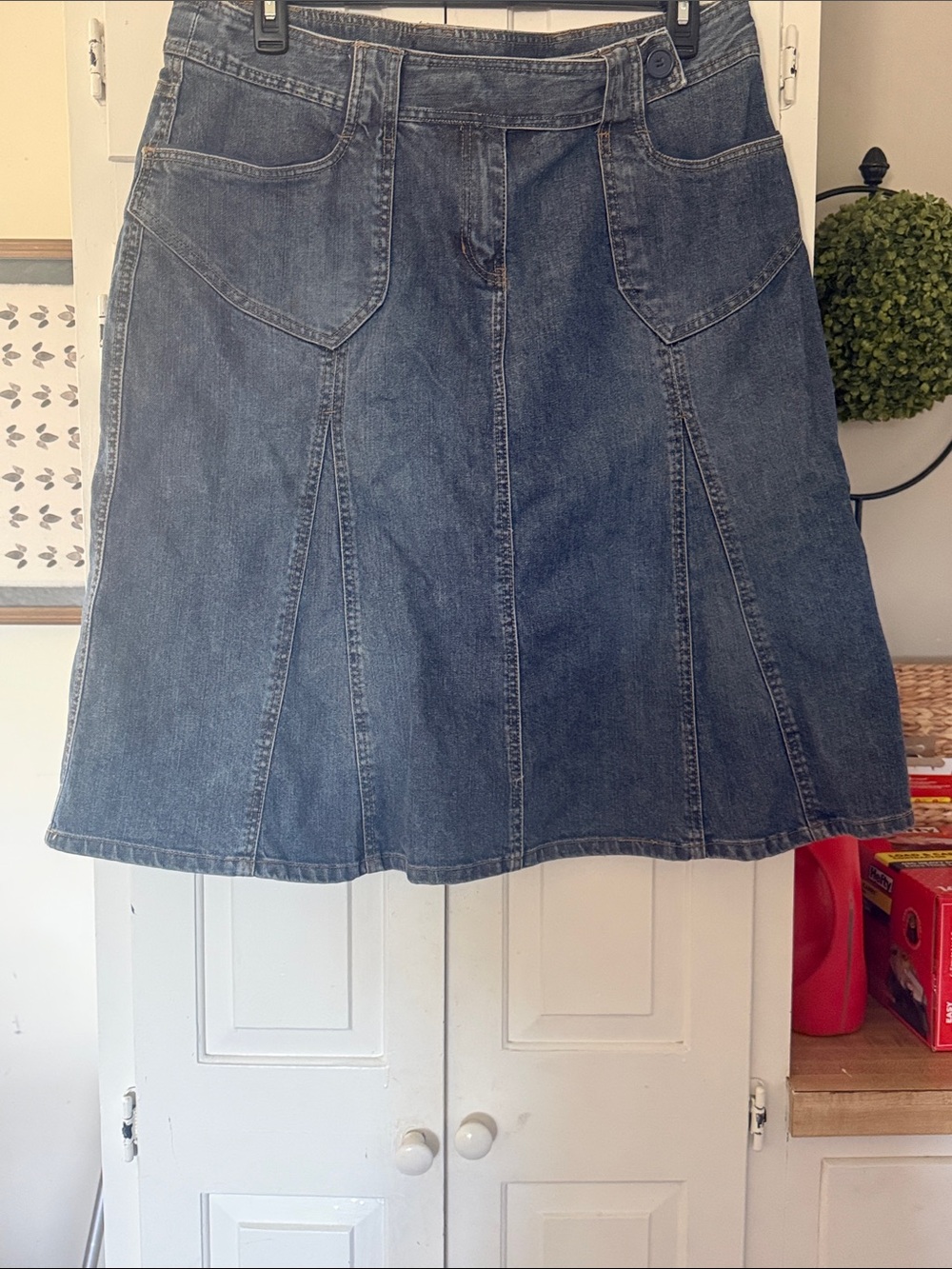 H&M Blue Denim A-Line Skirt with Panel Seams